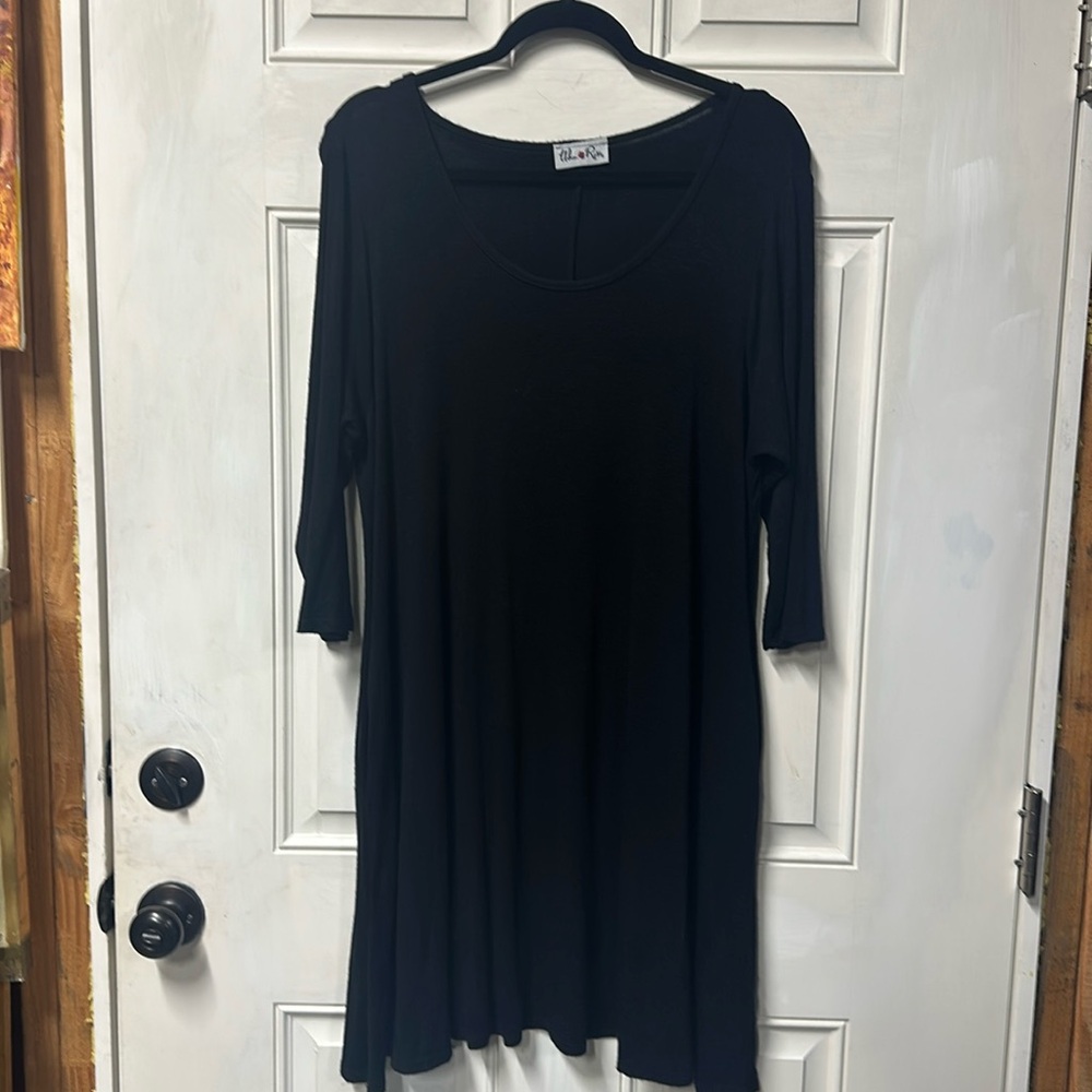 🌸buy 2 get 1 free XL midi black dress with pockets, scoop neck 3/4 sleeves